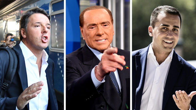Слева направо: Маттео Ренци (демократы), Сильвио Берлускони (правые) и Луиджи ди Майо (Движение 5 звезд)