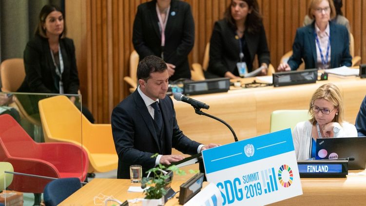 Президент Зеленский выступает на Диалоге лидеров на cаммите ООН по Целям устойчивого развития в рамках 74-й сессии Генеральной Ассамблеи ООН, фото: president.gov.ua