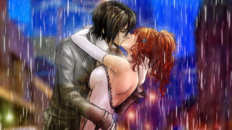 Поцелуй парня и девушки под дождем, аниме. Фото: wallpaperscraft.ru
