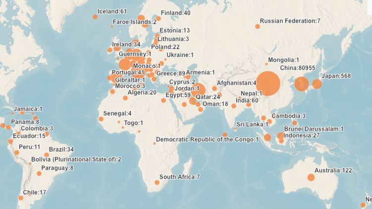 Карта заболевания коронавирусом по состоянию на вечер 11 марта 2020 года. Скриншот с сайта ВОЗ