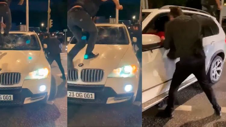 Азербайджанец атакует авто армянина в Москве. Кадр из видео