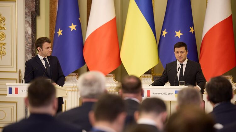 Макрон и Зеленский на брифинге в Киеве после переговоров 8 февраля 2022 года. Фото: president.gov.ua