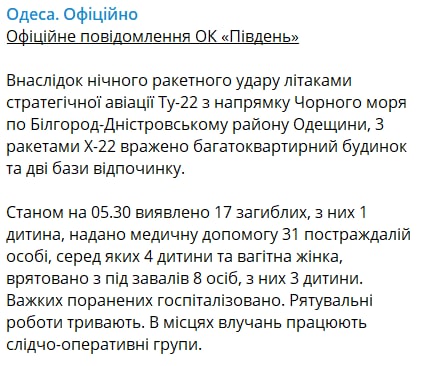 Что известно на данный момент о ракетном ударе по Одесской области 1 июля