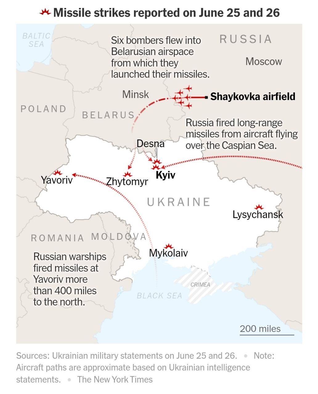 Карта обстрелов Украины от New York Times