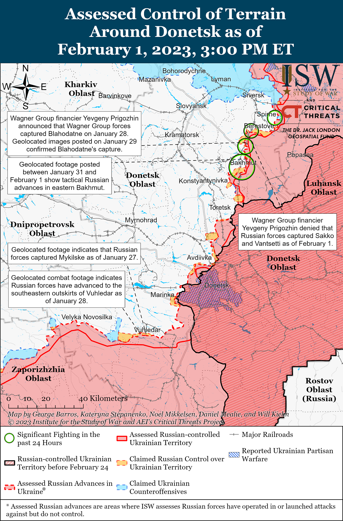 Карты боевых действий в Украине 2 февраля опубликовал Институт изучениявойны