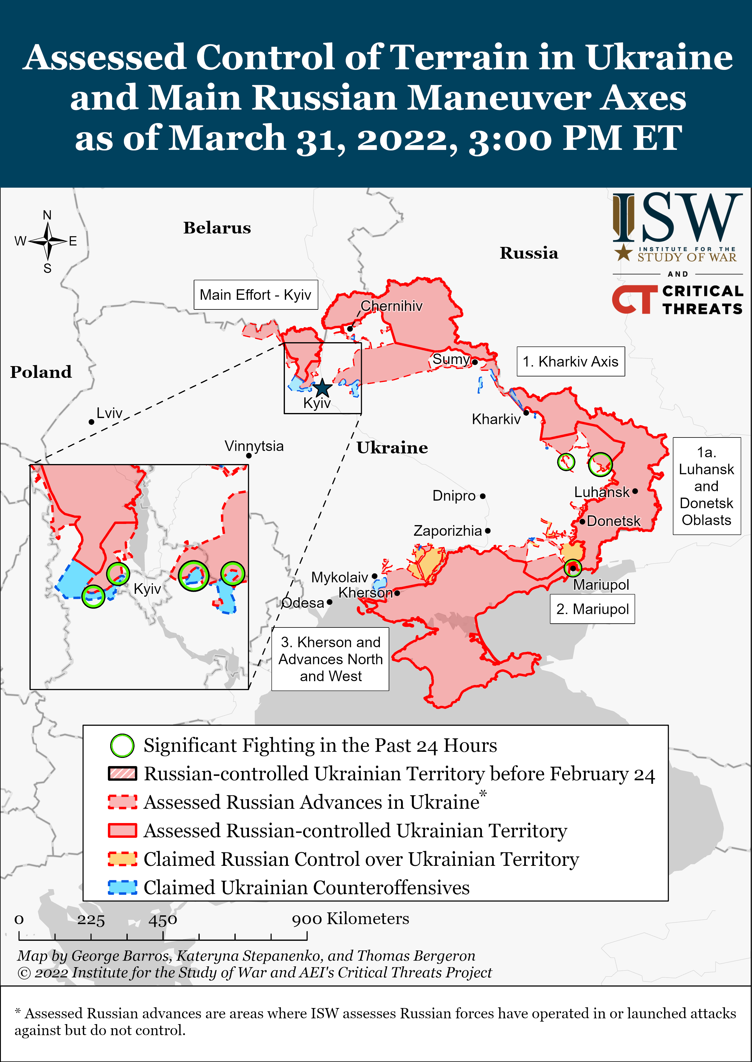 Карта боевых действий в Украине 1 апреля опубликована Институтом изучениявойны