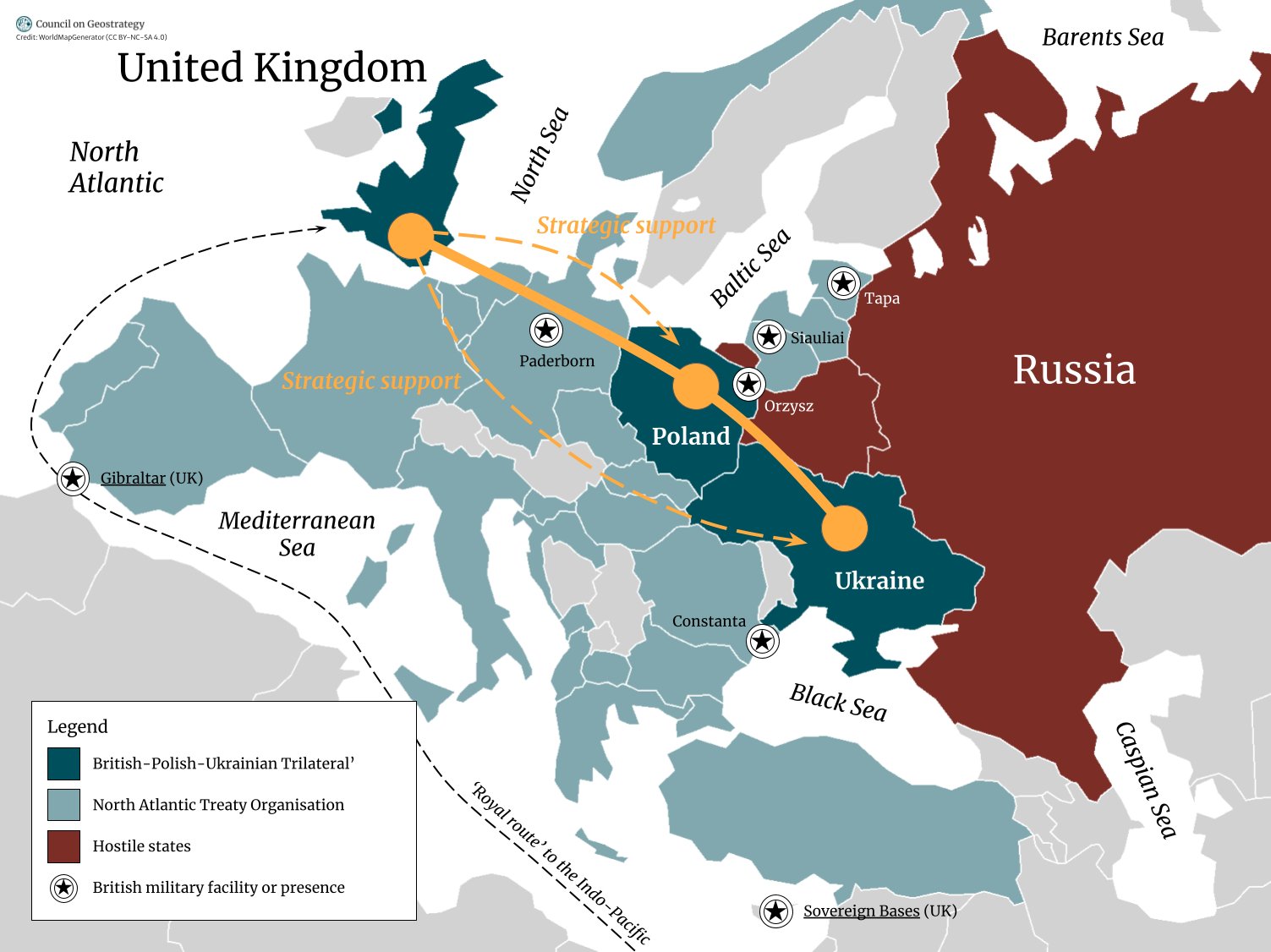 Карта тройственного союза Британии, Украины и Польши