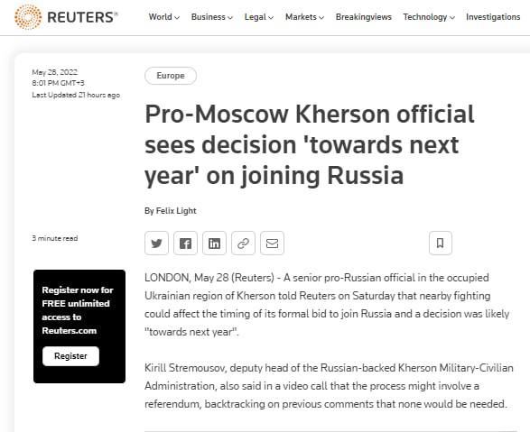 "Власти" оккупированного Херсона сообщили, когда регион планируют "присоединить" к России