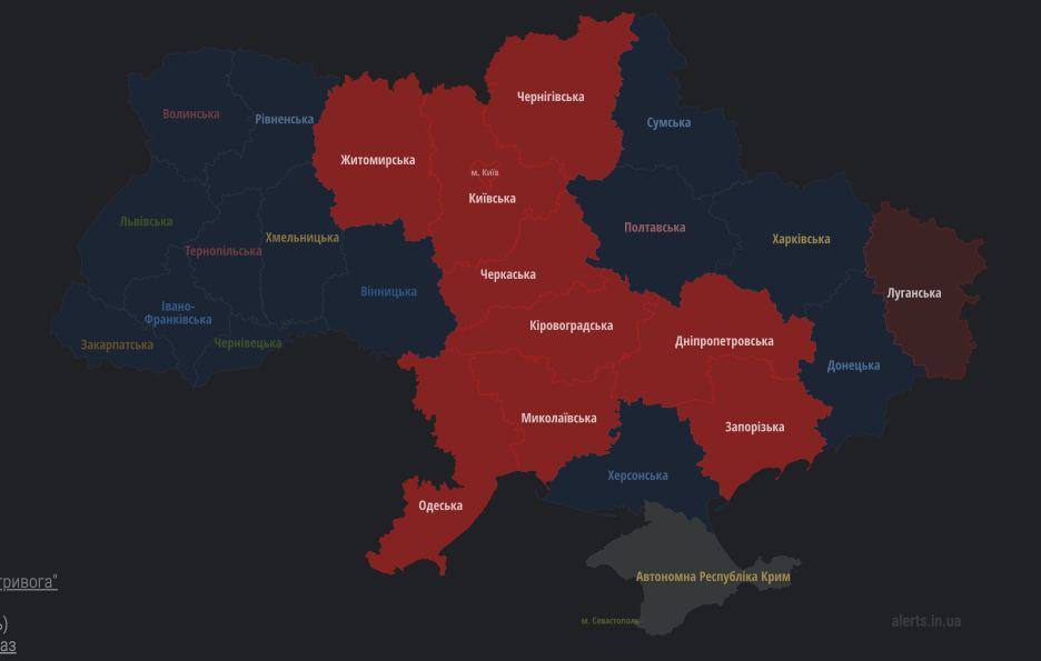 Карта воздушных тревог в Украине по состоянию на 19 июля