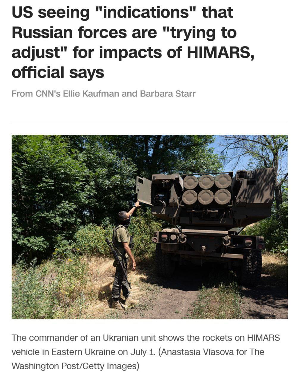 США видят признаки того, что российские войска, воюющие в Украине, пытаются найти способ противодействию системам HIMARS на поле боя