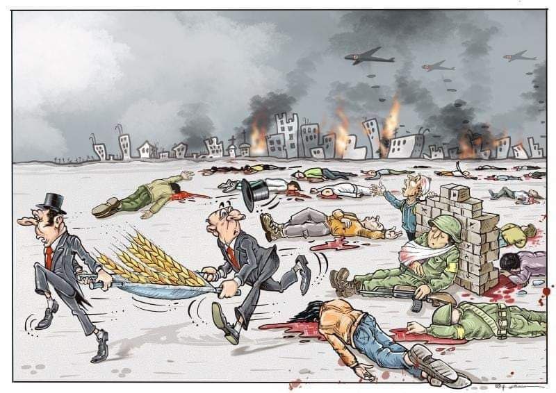 Карикатура турецкого художника Halit Kurtulmus Aytoslu, который так видит соглашение по экспорту зерна, подписанное в Стамбуле: пока в Украине идет война, Запад интересует только вывоз продовольствия из нашей страны