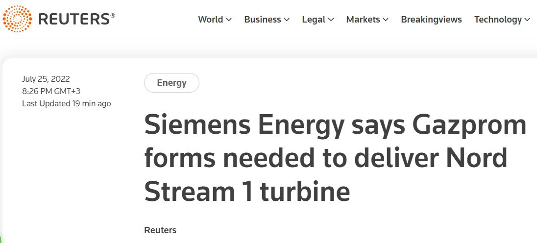 В Siemens Energy не видят связи между ситуацией с турбиной и сокращением поставок газа