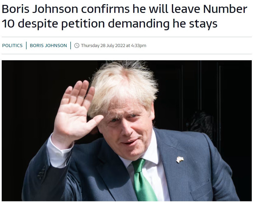 Борис Джонсон подтвердил, что уйдет в отставку