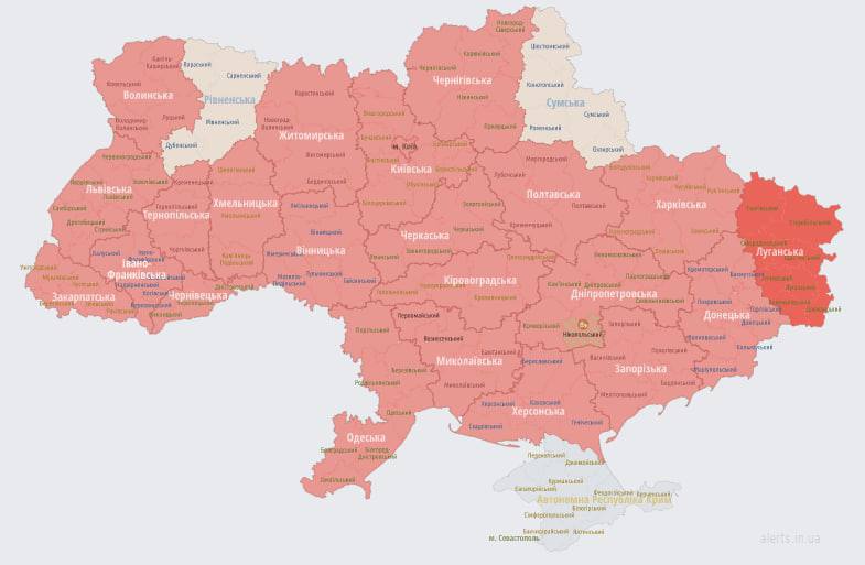 Карта воздушных тревог в Украине 15 августа 2022 года