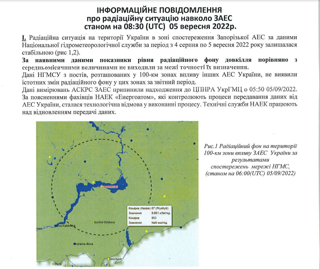 Украина не контролирует данные о радиации на Запорожской АЭС