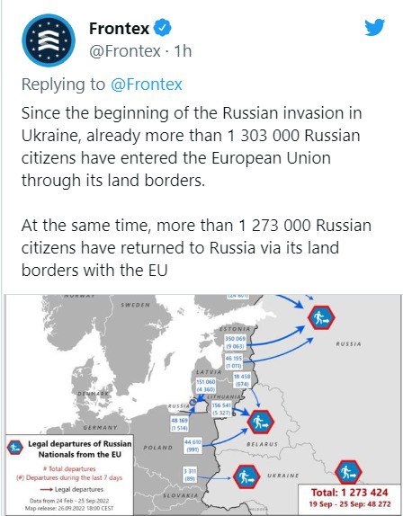 Агентство ЕС по контролю границ Frontex зафиксировало рост числа россиян, пересекающих границу Европейского союза