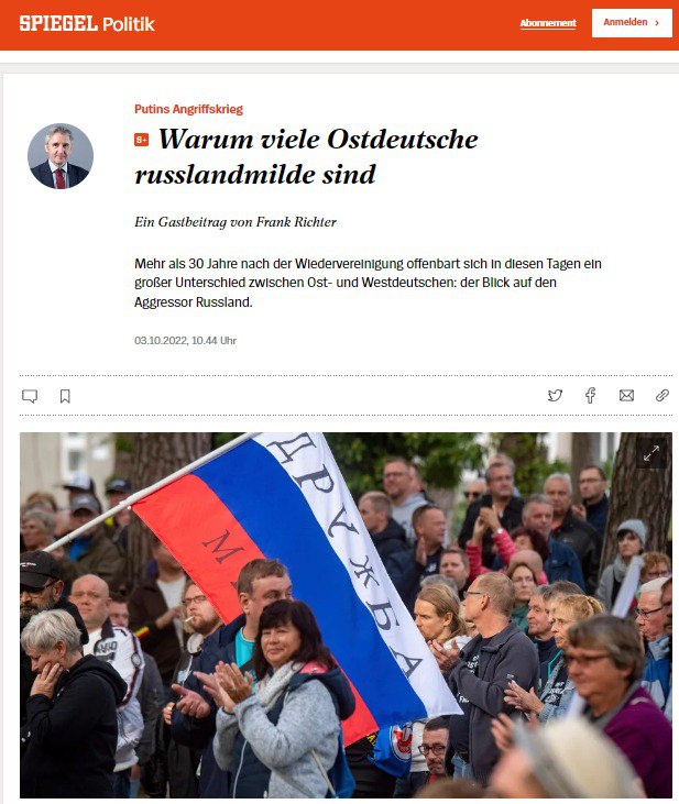 Der Spiegel пишет о том, что на улицах и площадях Восточной Германии немецкие флаги развеваются рядом с российскими