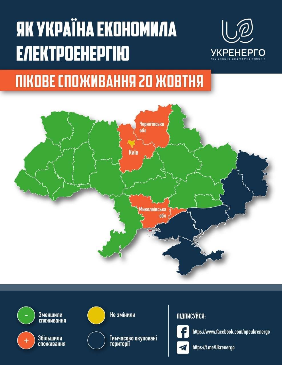 Карта, как Украина экономила электричество