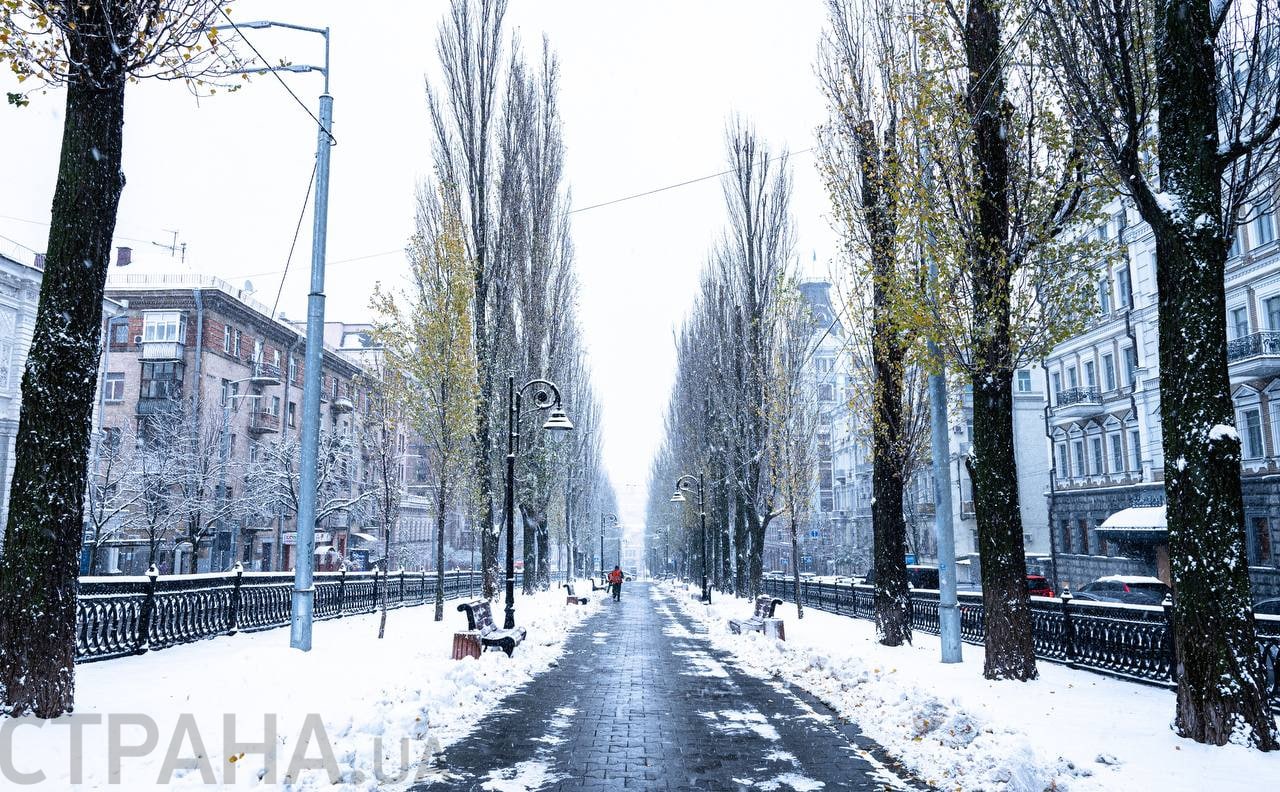 снег на бульваре Л. Украинки 