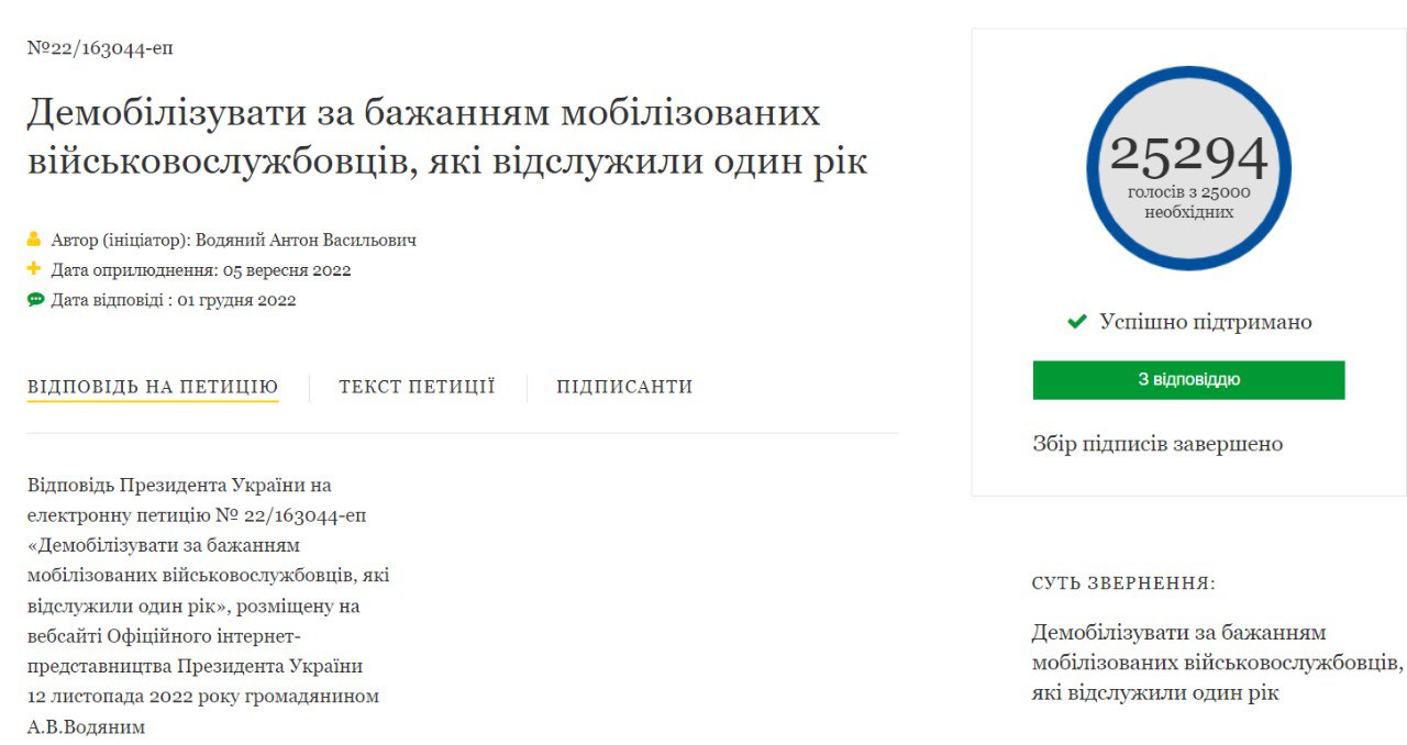 Скриншот петиции