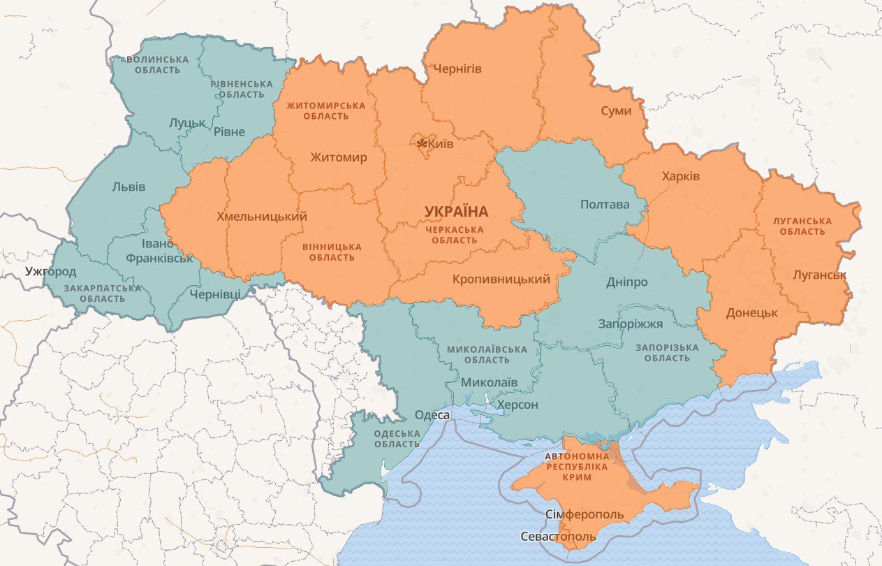 Карта воздушной тревоги в Украине
