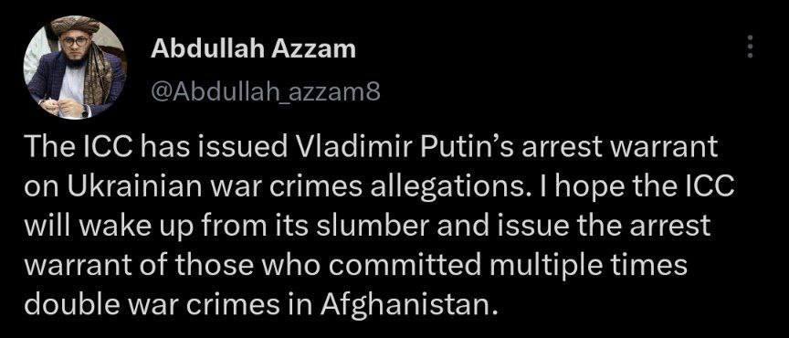 Таліби прокоментували ордер МКС на арешт Путіна