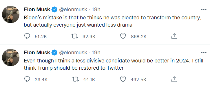 Илон Маск подтвердил готовность вернуть Трампу аккаунт в Twitter