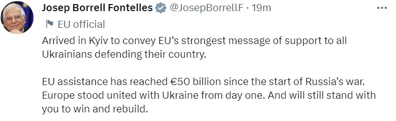 Глава европейской дипломатии Жозеп Борелль в Twitter прокомментировал ракетный удар по железнодорожному вокзалу в Краматорске