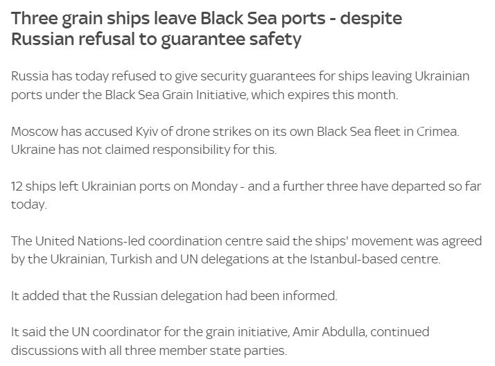 Из портов Черного моря вышли три зерновоза, несмотря на отказ РФ участвовать в сделке
