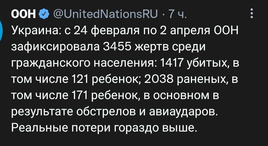 Число погибших мирных украинцев по данным ООН