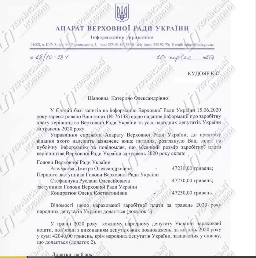 Зарплата председателя парламента Украины