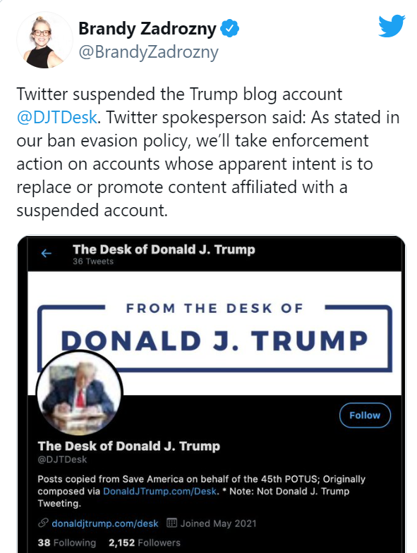 В твиттер забанили страницу новой интернет-платформы Дональда Трампа