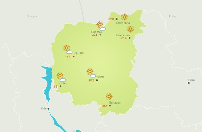 Карта погоды в Черниговской области