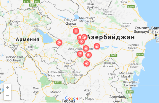 Карта военных действий в Нагорном Карабахе