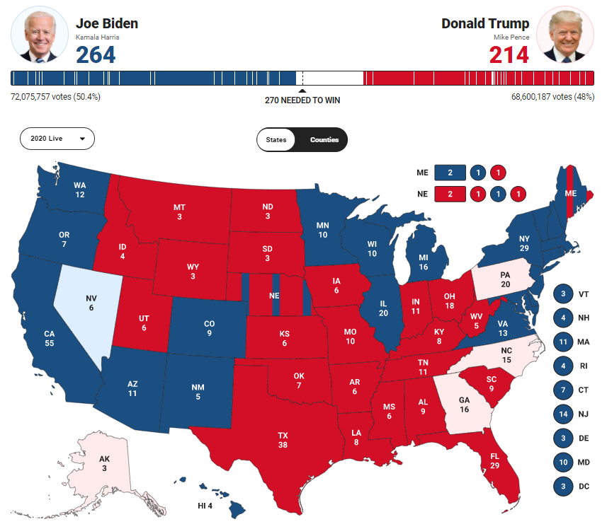 карта выборов по штатам США