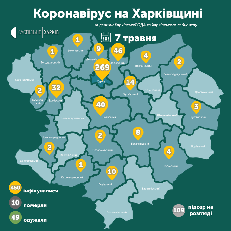 карта коронавируса в Харькове