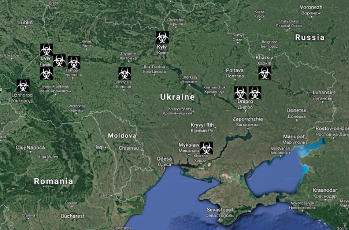 карта лабораторий США в Украине