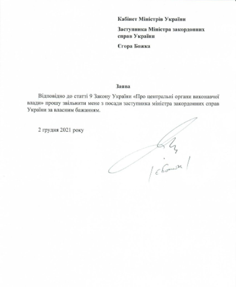 замглавы МИД Украины Божок подал в отставку