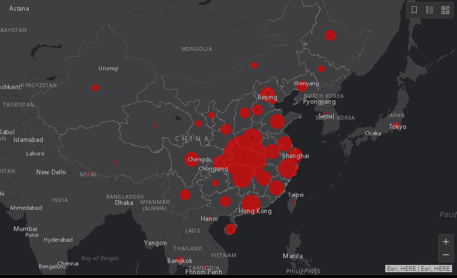 скриншот онлайн карты распространения коронавируса