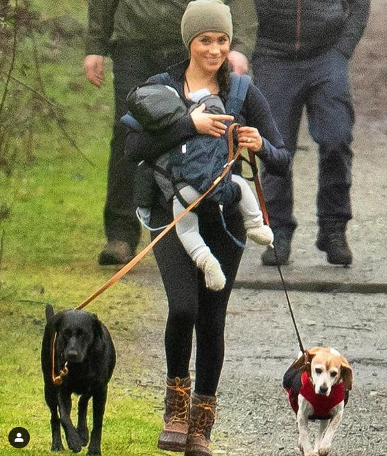 Меган Маркл на прогулке с сыном и собаками