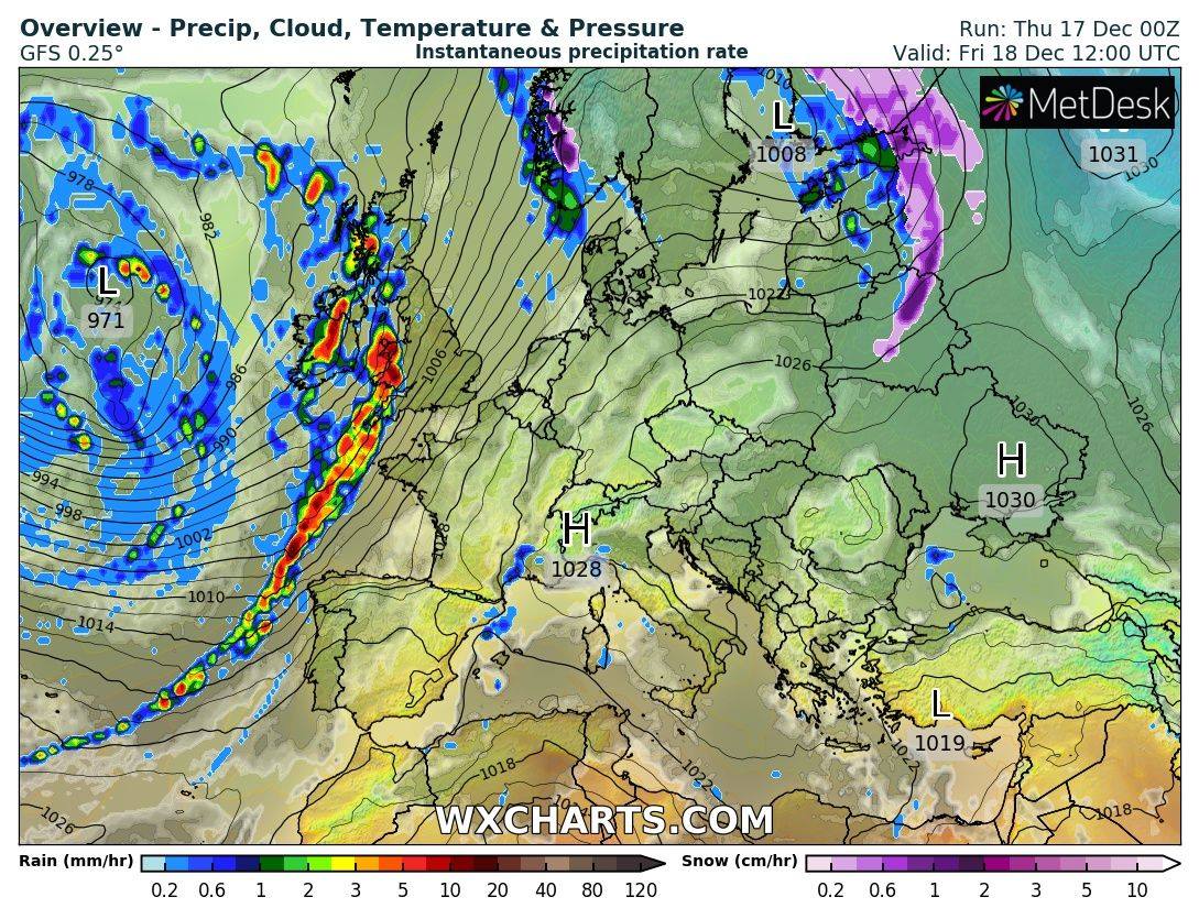 карта погоды в Европе