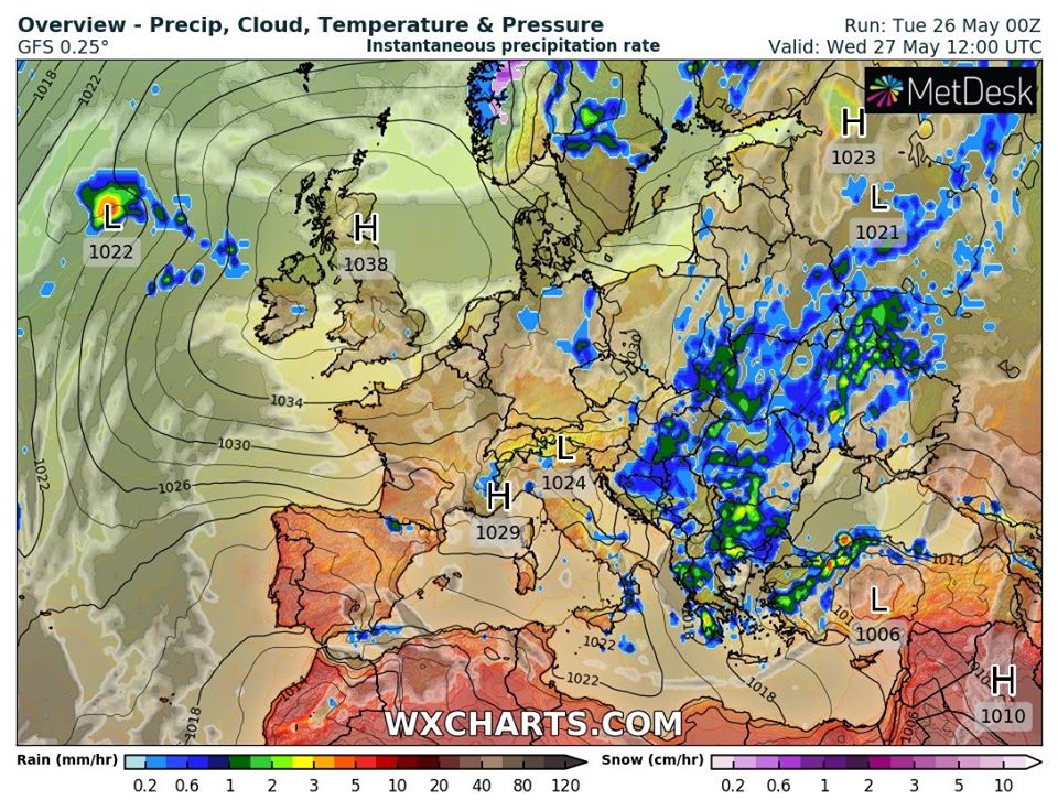Карта погоды в Европе на 27 мая