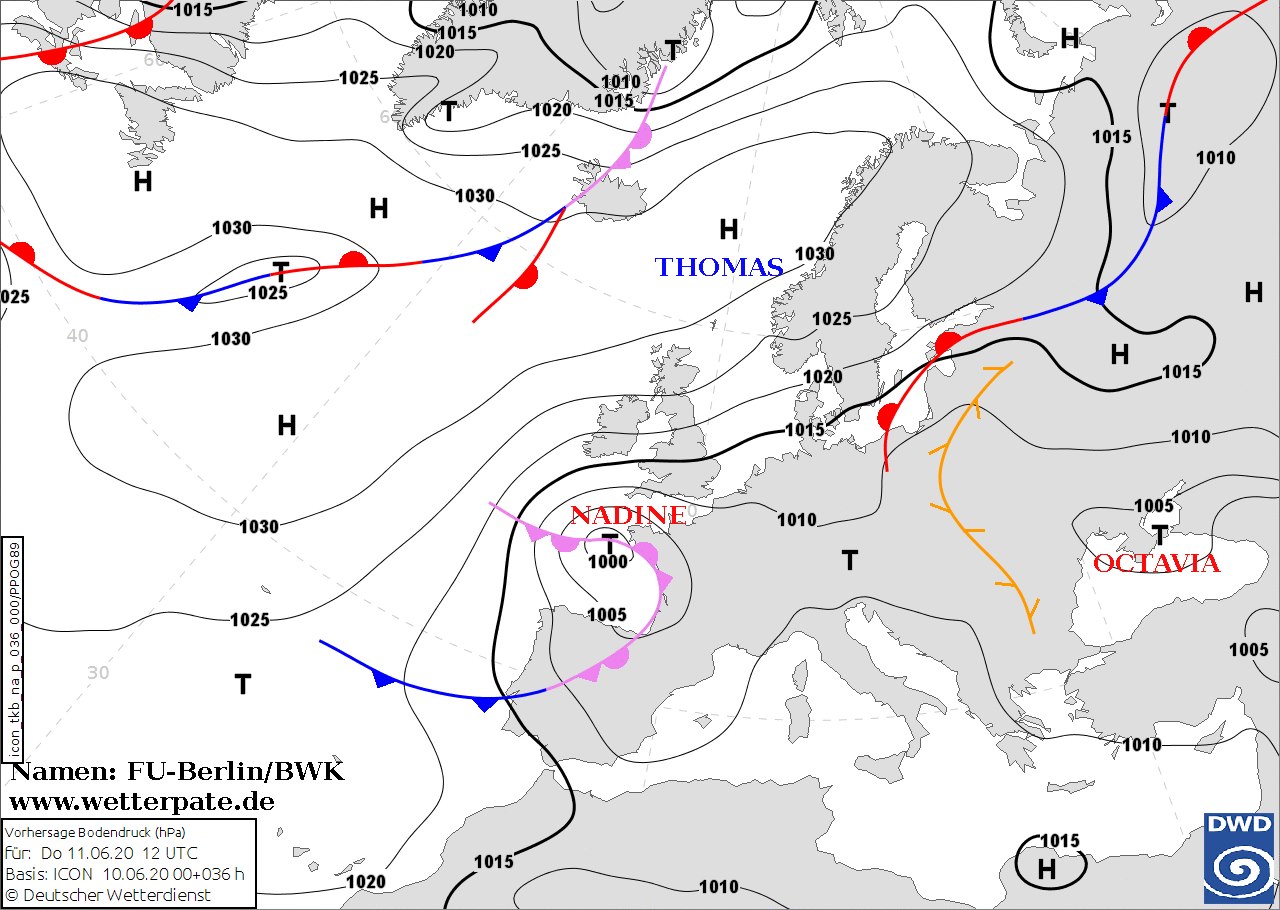 Карта погоды в Европе 11 июня