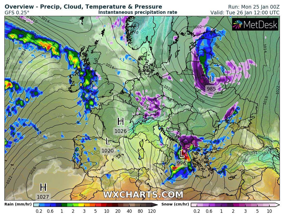 Прогноз погоды в Украине на 26 января. Скриншот фейсбук-страницы Натальи Диденко