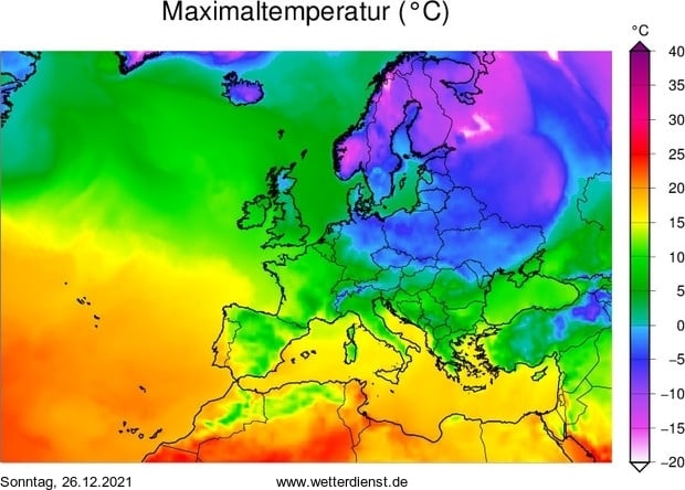 Карта температуры воздуха в воскресенье, 26 декабря, из Фейсбука Диденко