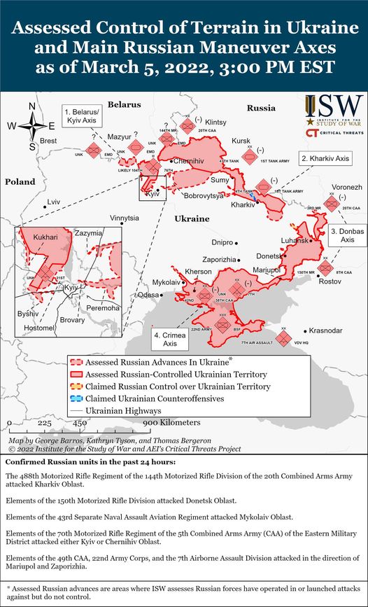 Карта боевых действий в Украине опубликована Институтом изучения войны