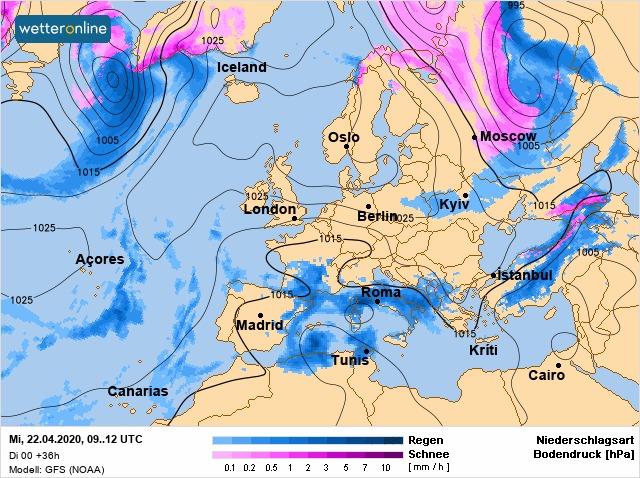 Карта погоды в Европе на 24 апреля