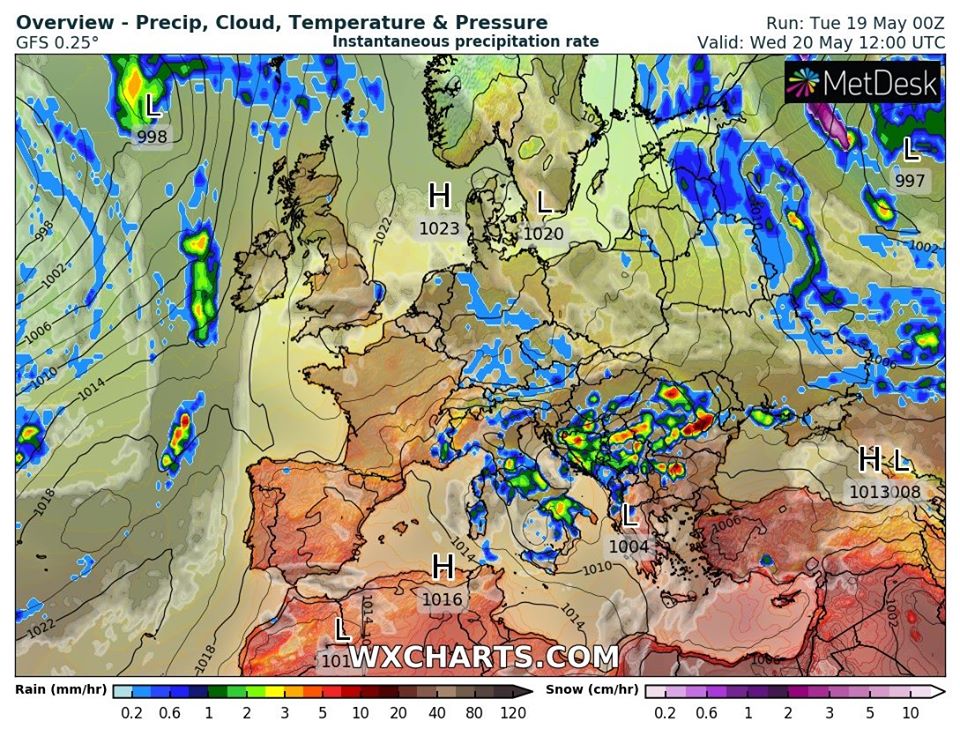 Карта погоды в Европе 20 мая