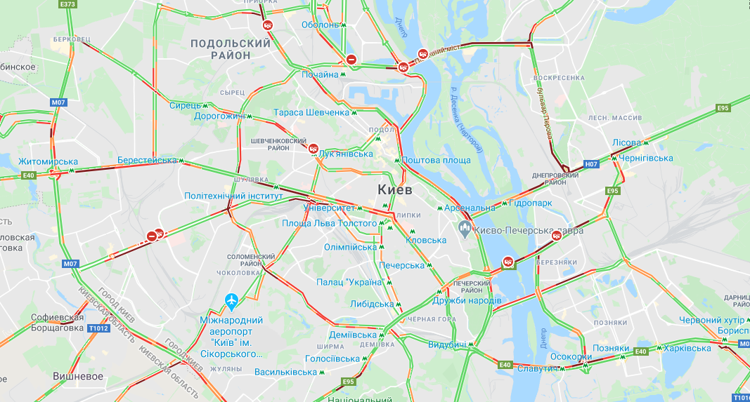 Пробки в Киеве 22 июня. Гугл мапс