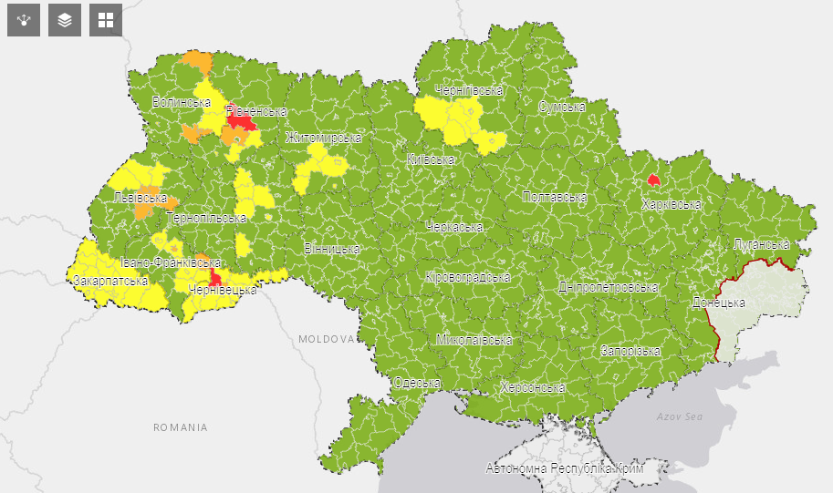 Какие области Украины входят в красную зону. Карта Минздрава